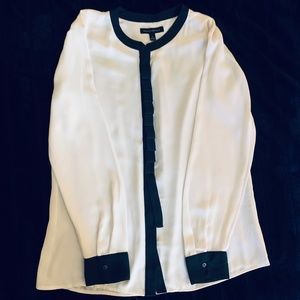 Banana Republic Black Ribbon Placket Ivory Blouse